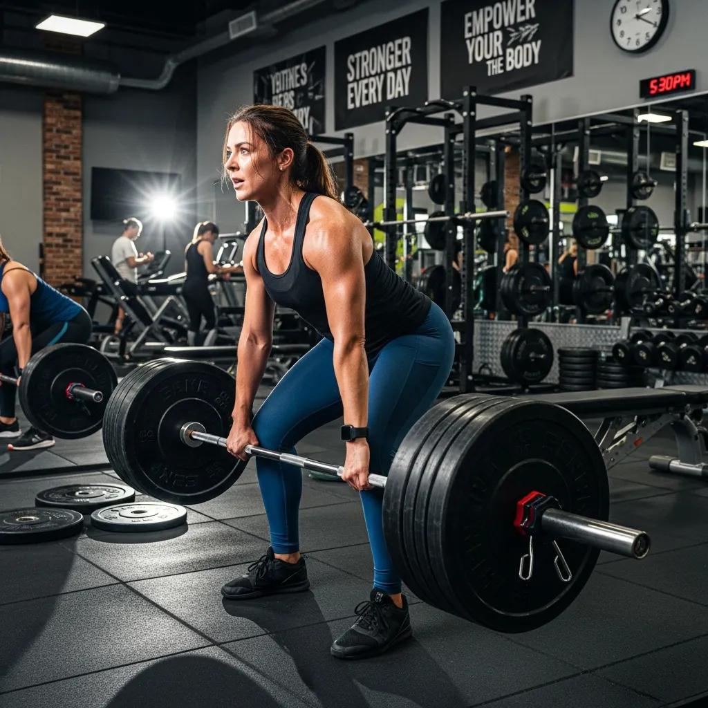 Woman lifting weights in a gym to support fitness for endomorphic women